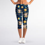 Cute Cartoon Aquarius Pattern Print Women's Capri Leggings