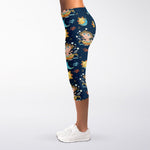 Cute Cartoon Aquarius Pattern Print Women's Capri Leggings