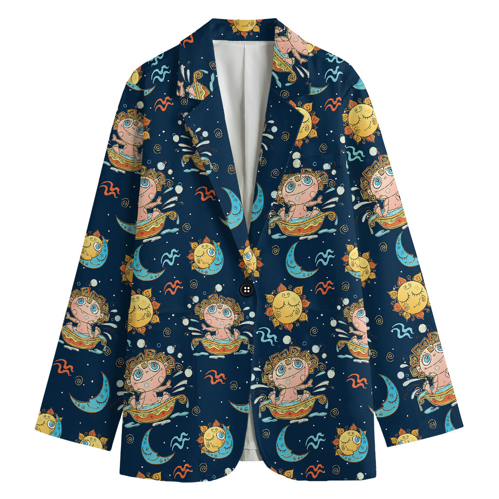 Cute Cartoon Aquarius Pattern Print Women's Cotton Blazer