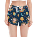 Cute Cartoon Aquarius Pattern Print Women's Split Running Shorts