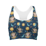Cute Cartoon Aquarius Pattern Print Women's Sports Bra