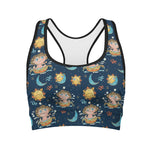 Cute Cartoon Aquarius Pattern Print Women's Sports Bra