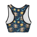 Cute Cartoon Aquarius Pattern Print Women's Sports Bra