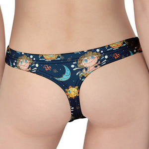 Cute Cartoon Aquarius Pattern Print Women's Thong