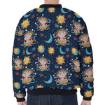 Cute Cartoon Aquarius Pattern Print Zip Sleeve Bomber Jacket