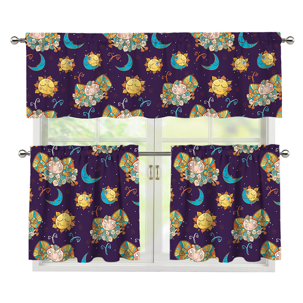 Cute Cartoon Aries Pattern Print 3 Piece Kitchen Curtains