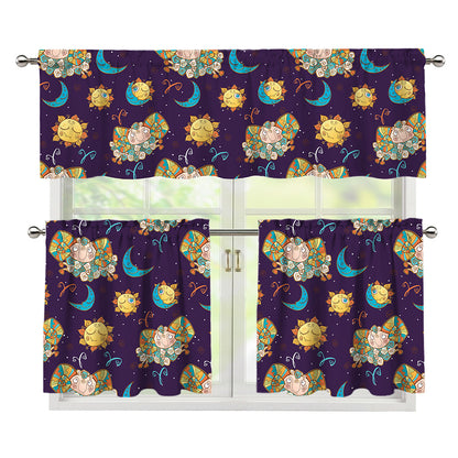 Cute Cartoon Aries Pattern Print 3 Piece Kitchen Curtains