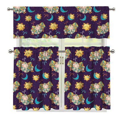 Cute Cartoon Aries Pattern Print 3 Piece Kitchen Curtains