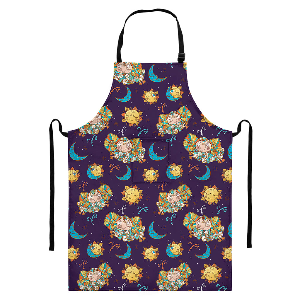 Cute Cartoon Aries Pattern Print Bib Apron With Pocket