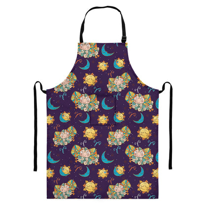 Cute Cartoon Aries Pattern Print Bib Apron With Pocket