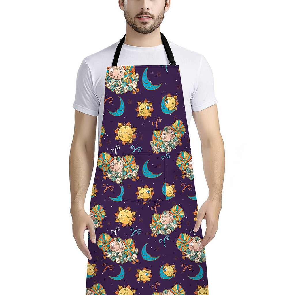 Cute Cartoon Aries Pattern Print Bib Apron With Pocket