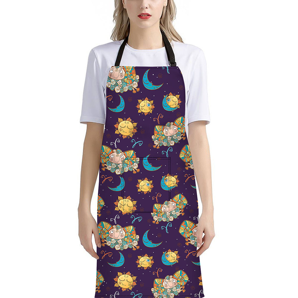 Cute Cartoon Aries Pattern Print Bib Apron With Pocket
