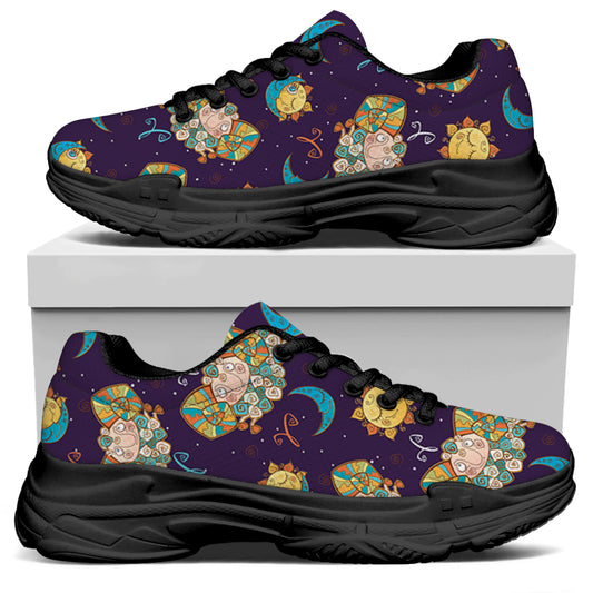 Cute Cartoon Aries Pattern Print Black Chunky Shoes