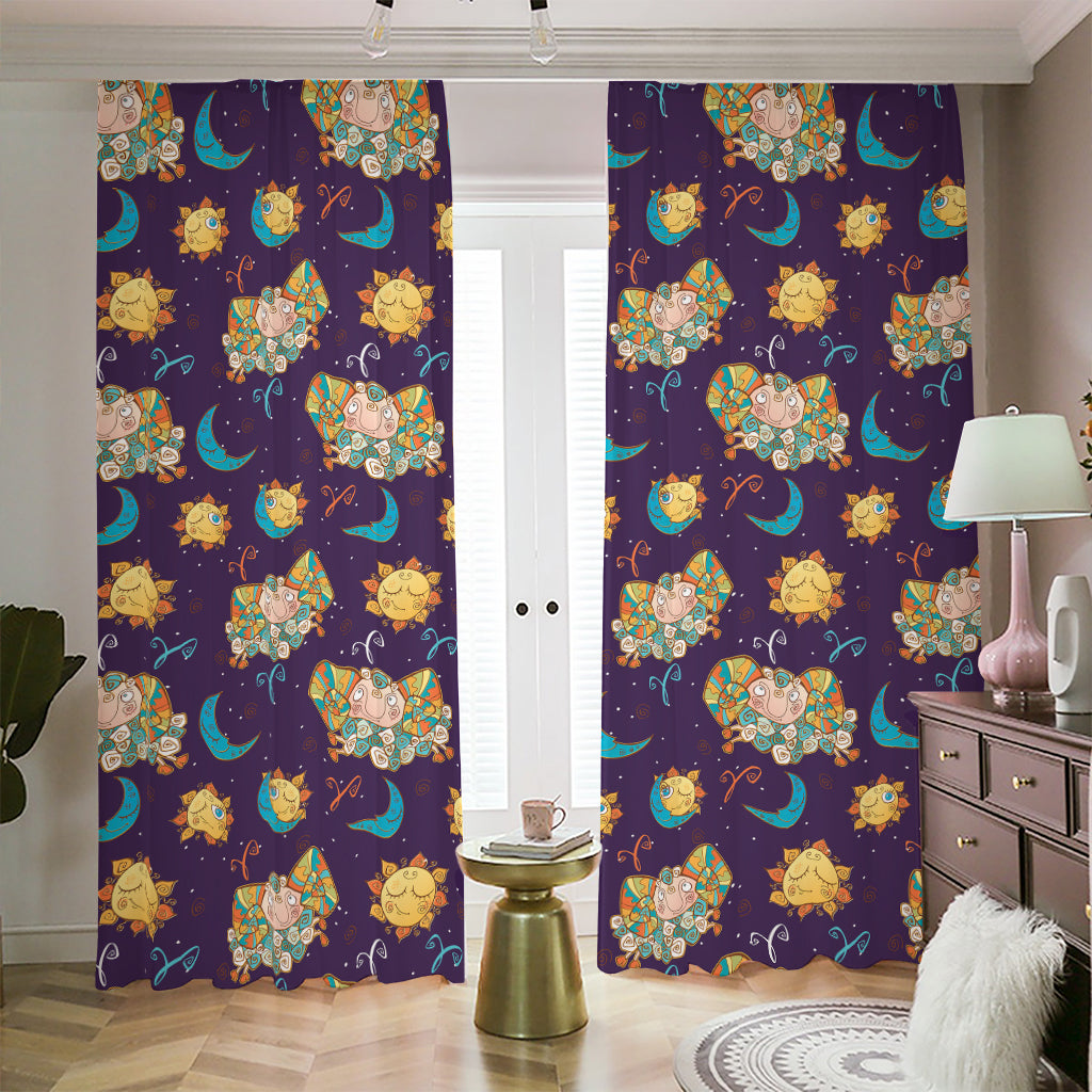 Cute Cartoon Aries Pattern Print Blackout Pencil Pleat Curtains