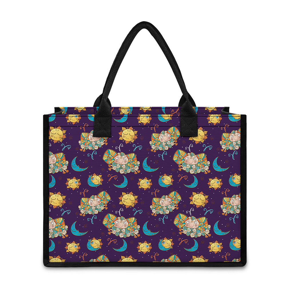Cute Cartoon Aries Pattern Print Canvas Tote Bag