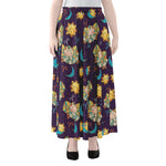 Cute Cartoon Aries Pattern Print Chiffon Maxi Skirt