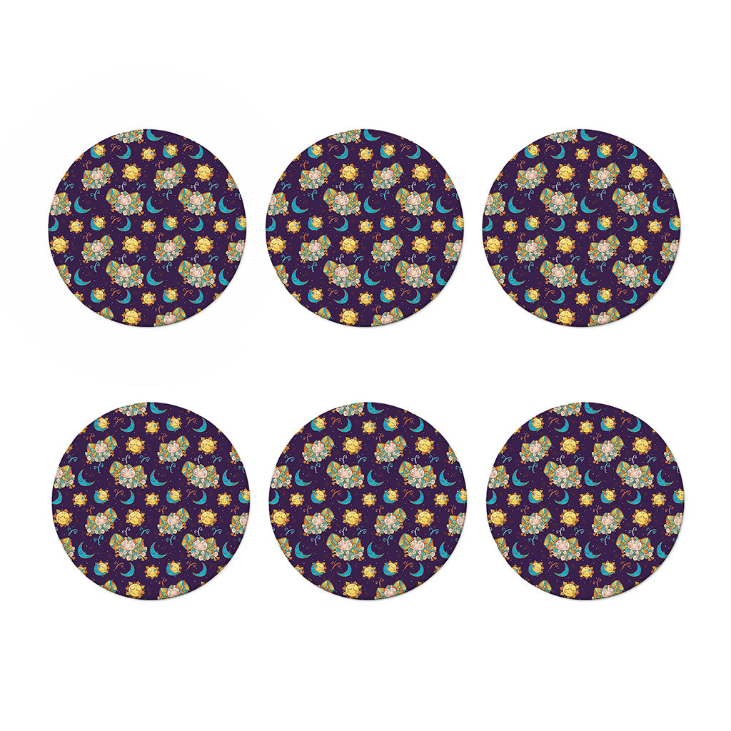 Cute Cartoon Aries Pattern Print Coaster Set