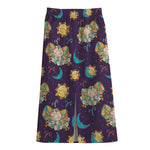 Cute Cartoon Aries Pattern Print Cotton Front Slit Maxi Skirt