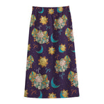 Cute Cartoon Aries Pattern Print Cotton Front Slit Maxi Skirt