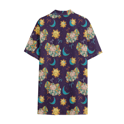 Cute Cartoon Aries Pattern Print Cotton Hawaiian Shirt