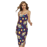 Cute Cartoon Aries Pattern Print Cross Back Cami Dress