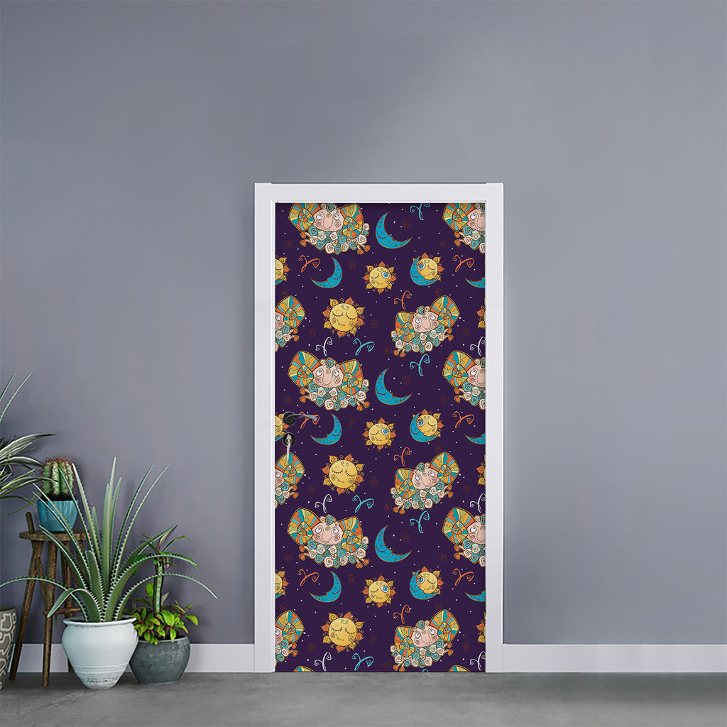 Cute Cartoon Aries Pattern Print Door Sticker