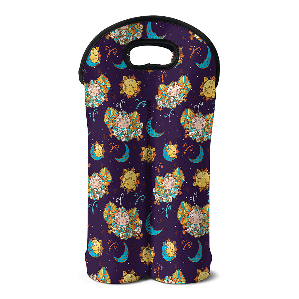 Cute Cartoon Aries Pattern Print Double Neoprene Wine Tote