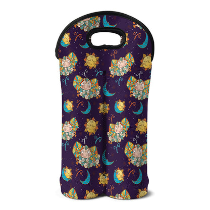 Cute Cartoon Aries Pattern Print Double Neoprene Wine Tote