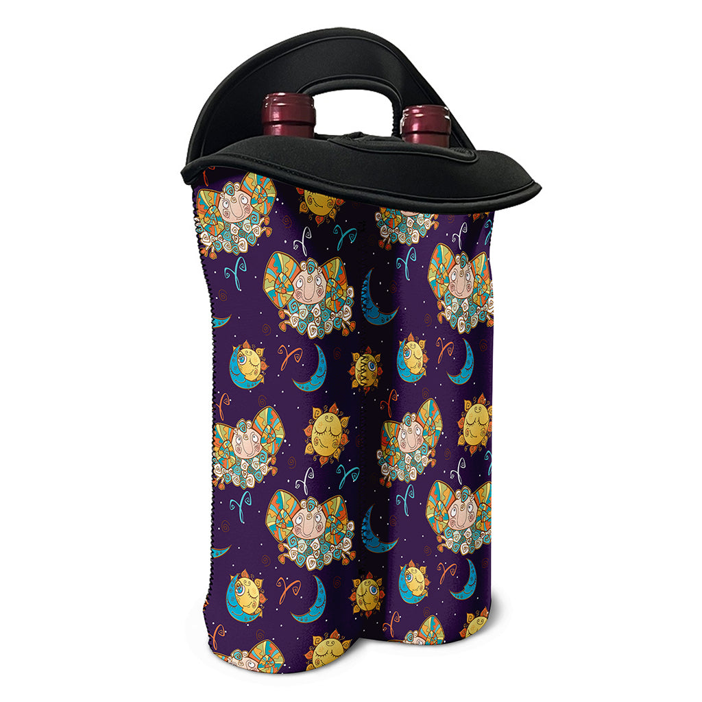 Cute Cartoon Aries Pattern Print Double Neoprene Wine Tote