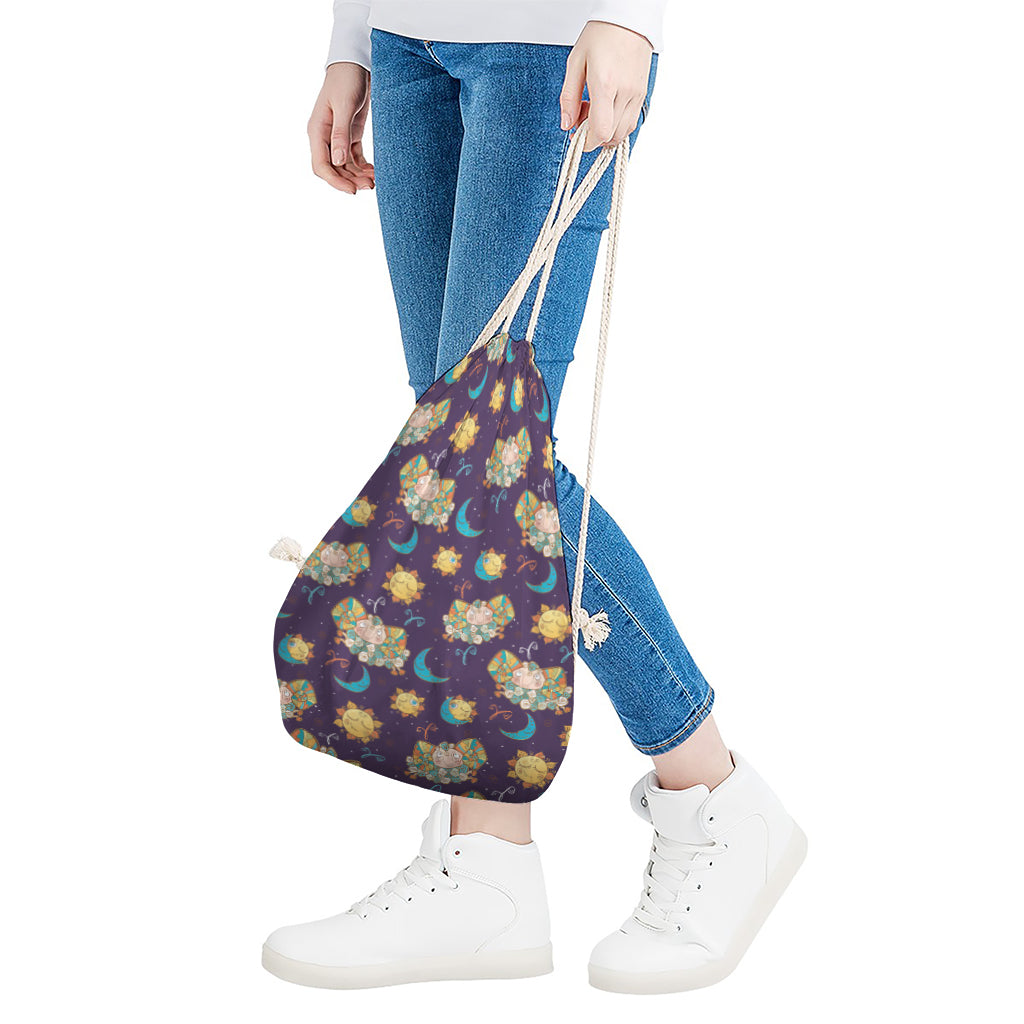 Cute Cartoon Aries Pattern Print Drawstring Bag