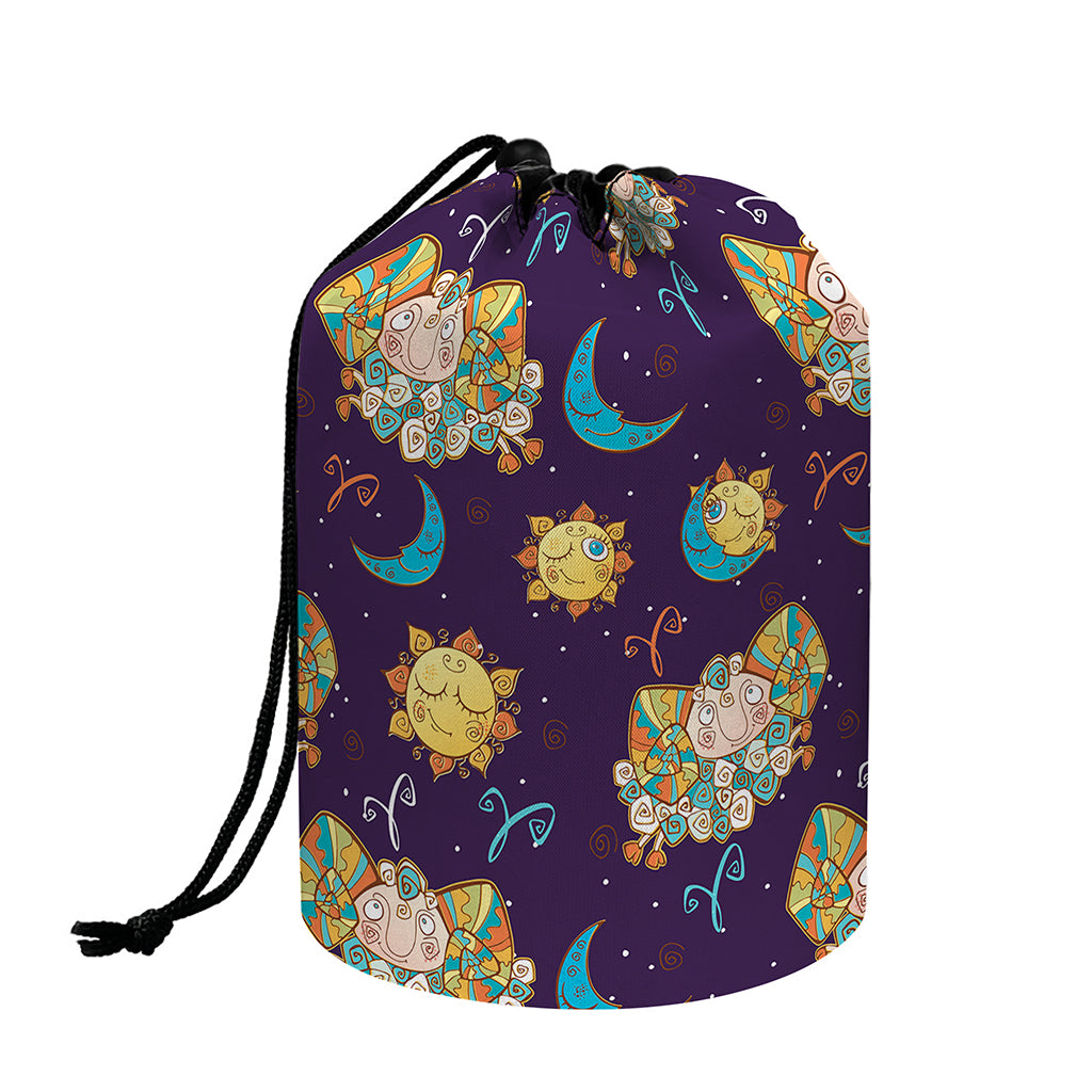 Cute Cartoon Aries Pattern Print Drawstring Makeup Bag