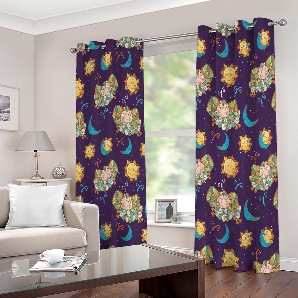 Cute Cartoon Aries Pattern Print Extra Wide Grommet Curtains