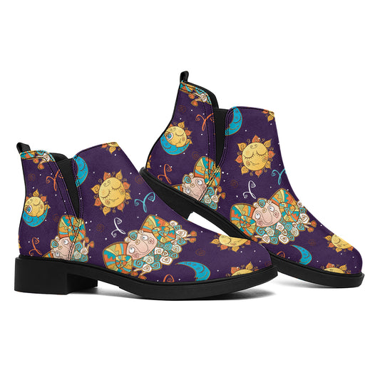 Cute Cartoon Aries Pattern Print Flat Ankle Boots