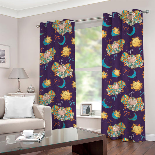 Cute Cartoon Aries Pattern Print Grommet Curtains