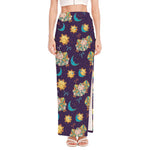 Cute Cartoon Aries Pattern Print High Slit Maxi Skirt