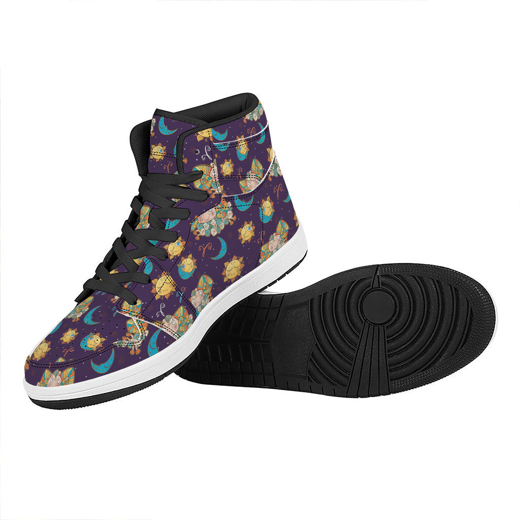 Cute Cartoon Aries Pattern Print High Top Leather Sneakers