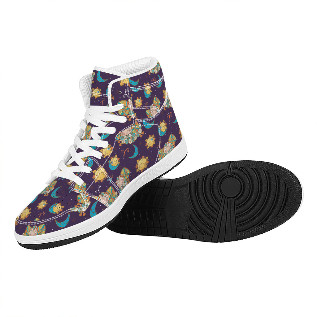 Cute Cartoon Aries Pattern Print High Top Leather Sneakers