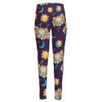 Cute Cartoon Aries Pattern Print High-Waisted Pocket Leggings