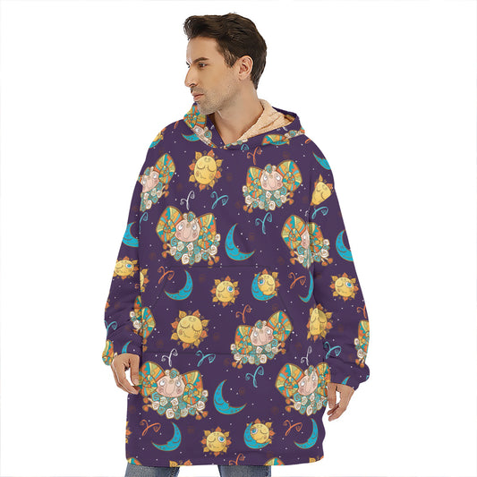 Cute Cartoon Aries Pattern Print Hoodie Blanket