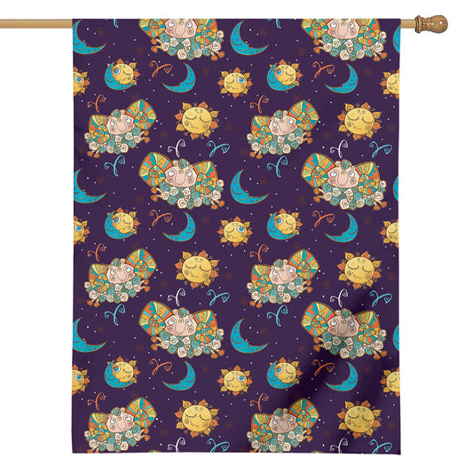 Cute Cartoon Aries Pattern Print House Flag