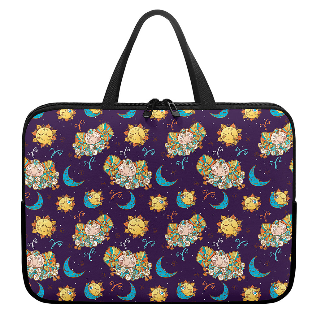 Cute Cartoon Aries Pattern Print Laptop Sleeve With Handle