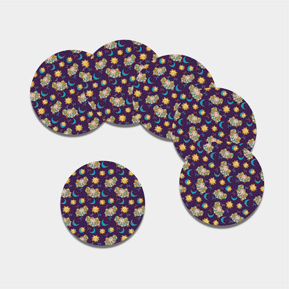 Cute Cartoon Aries Pattern Print Leather Coaster Set