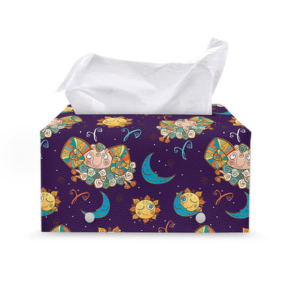 Cute Cartoon Aries Pattern Print Leather Tissue Box Cover