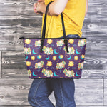 Cute Cartoon Aries Pattern Print Leather Tote Bag