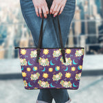 Cute Cartoon Aries Pattern Print Leather Tote Bag