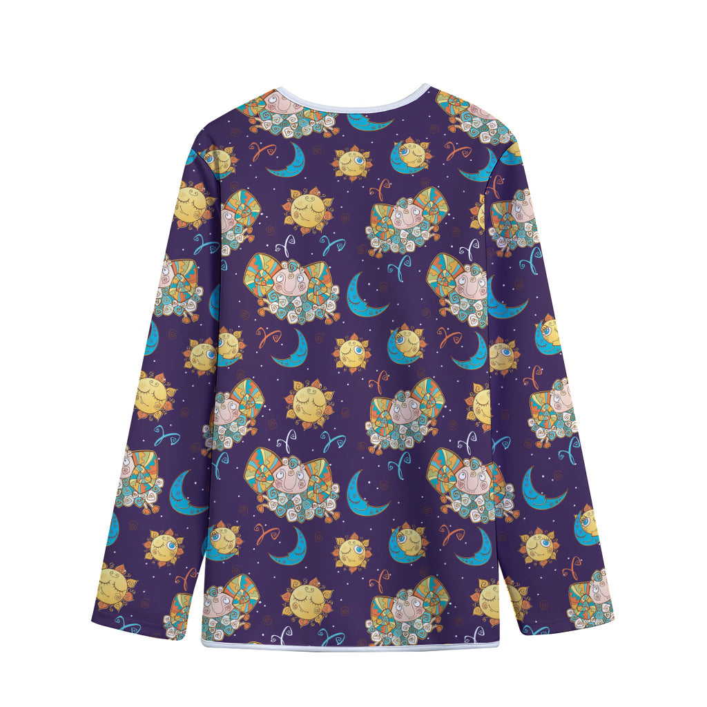 Cute Cartoon Aries Pattern Print Long Sleeve Short Coat