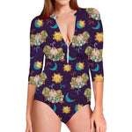 Cute Cartoon Aries Pattern Print Long Sleeve Swimsuit