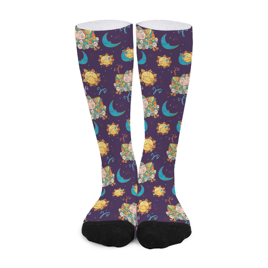 Cute Cartoon Aries Pattern Print Long Socks