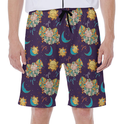 Cute Cartoon Aries Pattern Print Men's Beach Shorts