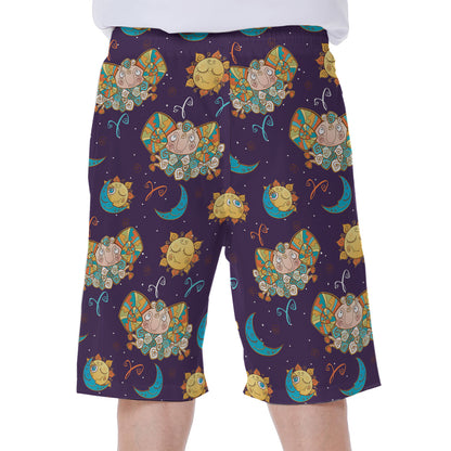 Cute Cartoon Aries Pattern Print Men's Beach Shorts